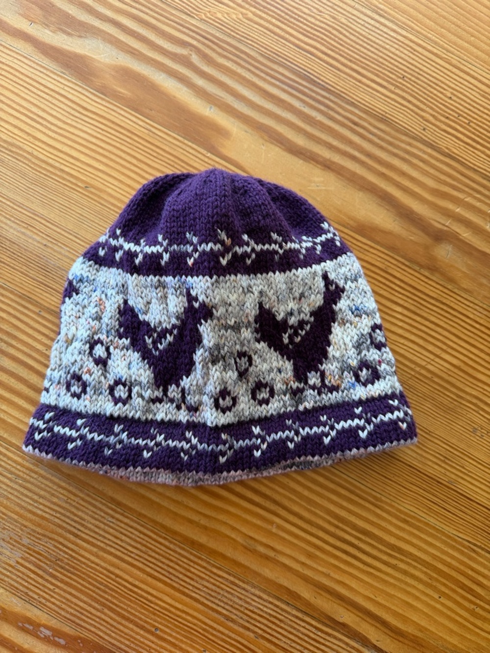 Chicken Purple chicken and Cream Knit Beanie
